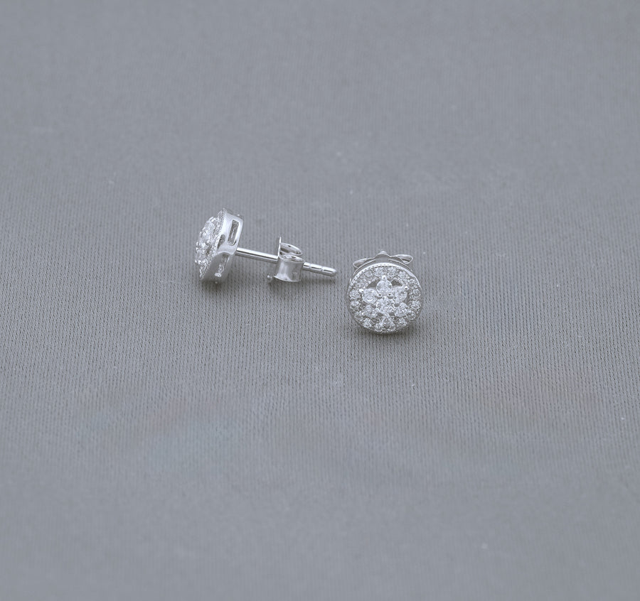 Round Halo CZ Stud Earrings in Sterling Silver