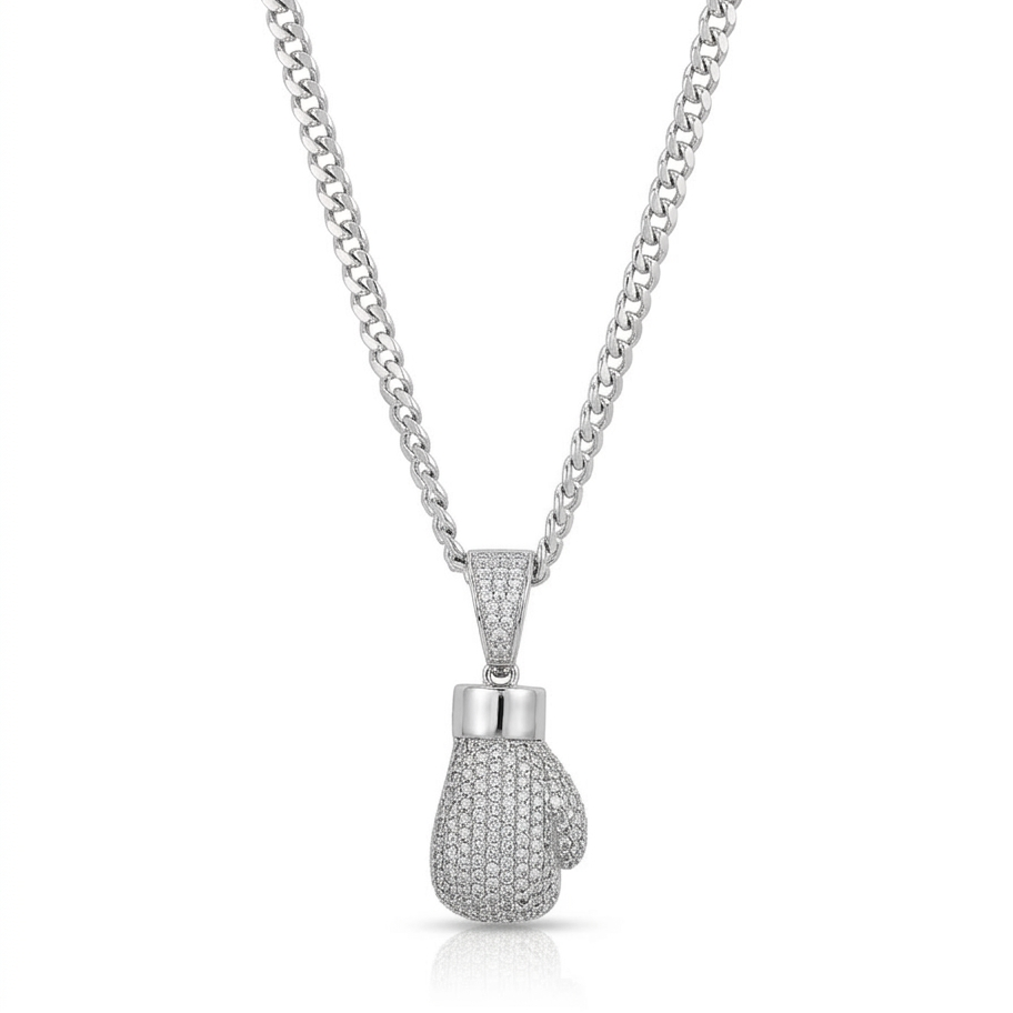 925 Sterling Silver Full CZ Boxing Glove Pendant