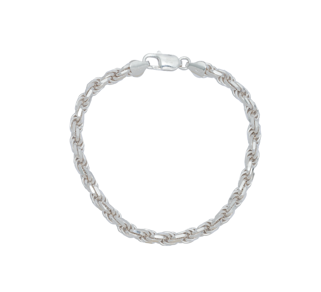 925 Sterling Silver Diamond Cut Rope Style Bracelet