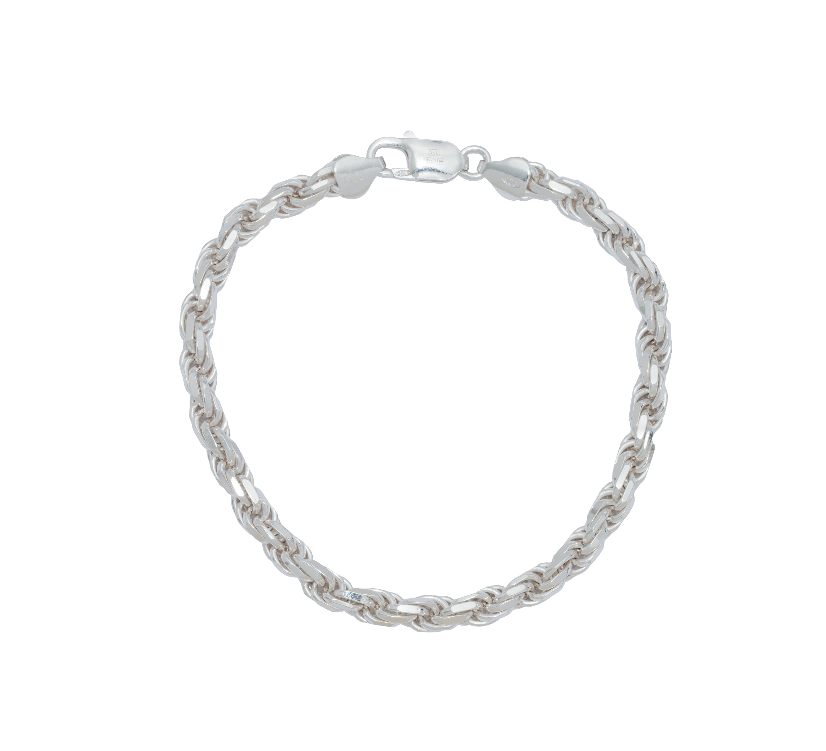 925 Sterling Silver Diamond Cut Rope Style Bracelet