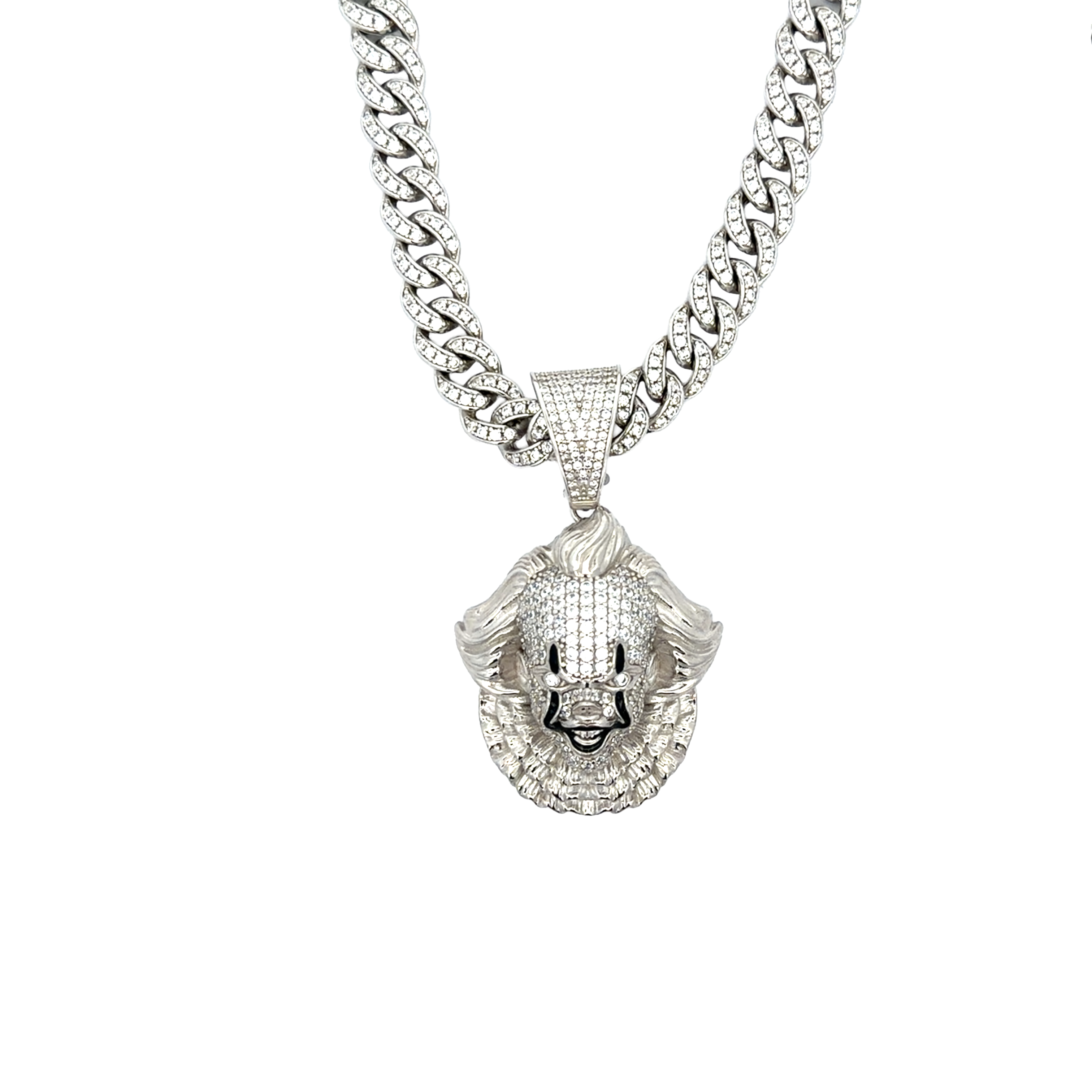 925 Sterling Silver Iced-Out Pennywise Clown Pendant