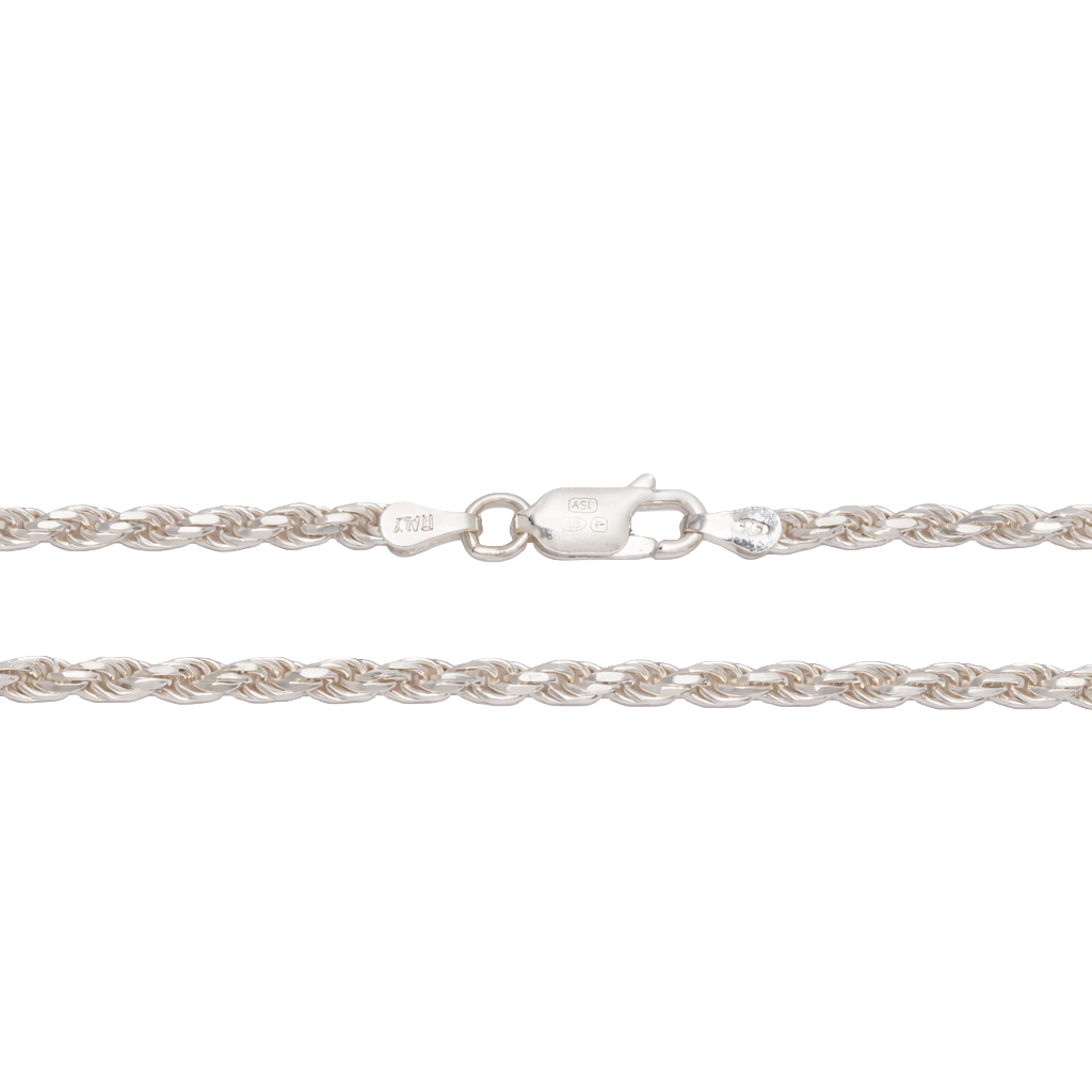 925 Sterling Silver Diamond Cut Rope Chain (3.6mm)15.5''