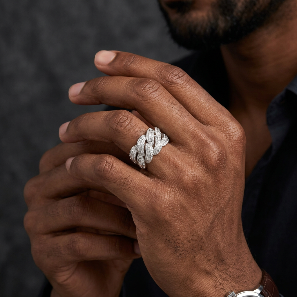 925 Sterling Silver Baguette CZ Cuban Ring