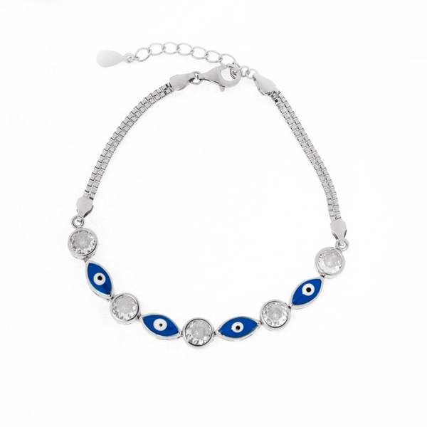 925 Sterling Silver Nazar Bracelet with CZ