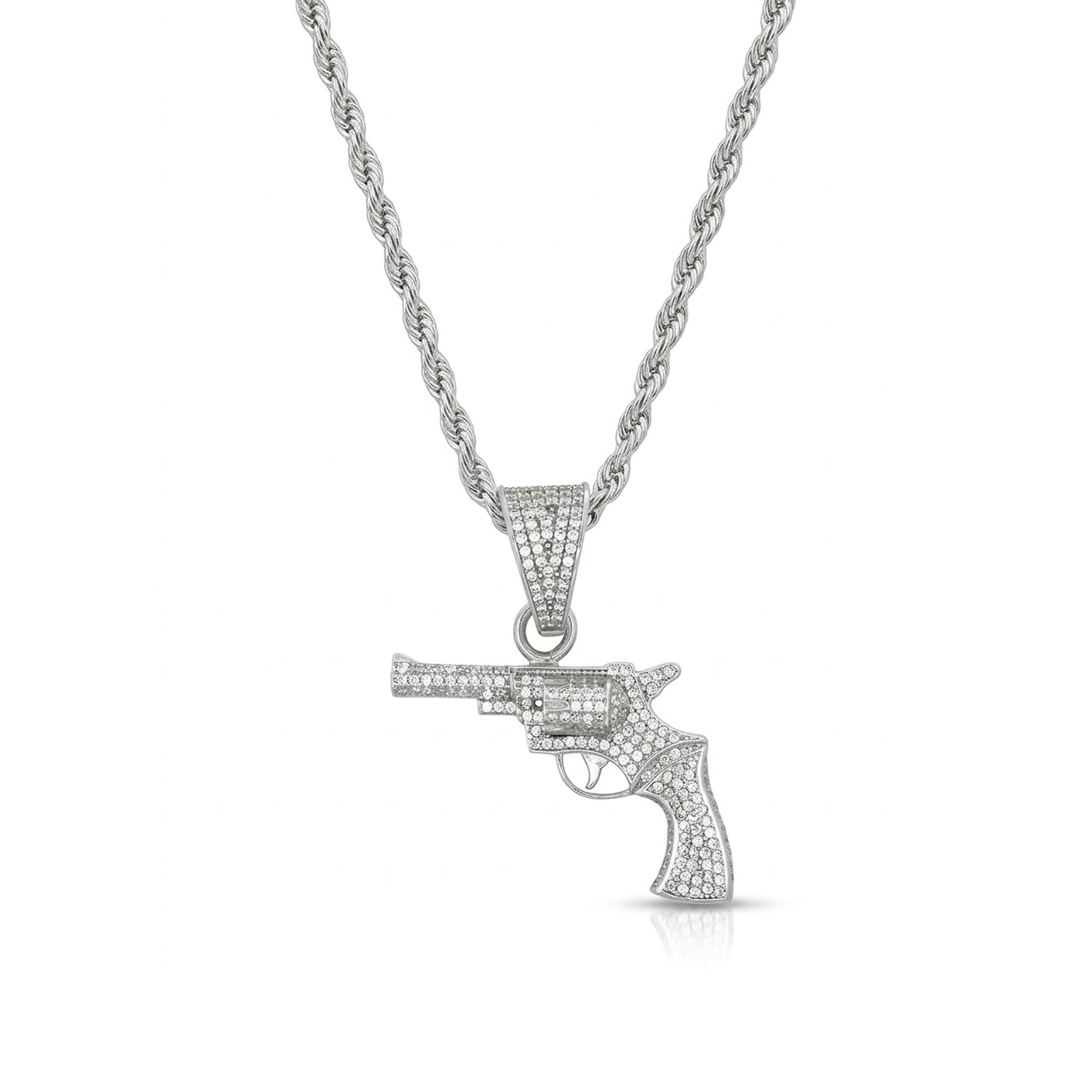 925 Sterling Silver CZ Iced Out Revolver Pendant