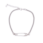 925 Sterling Silver Safety Pin Bracelet With CZ Accents