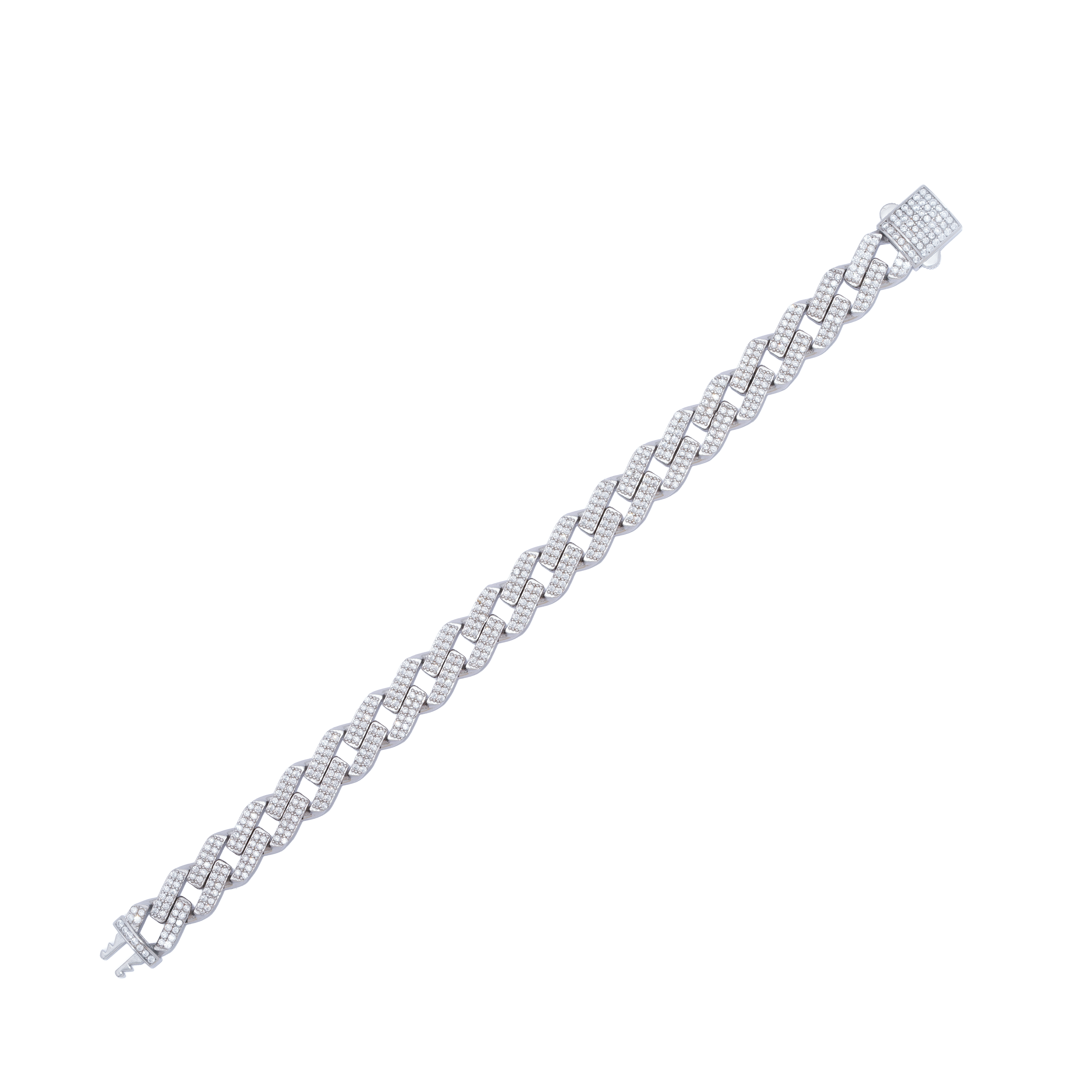 925 Sterling Silver Pave Cuban Link Bracelet With CZ