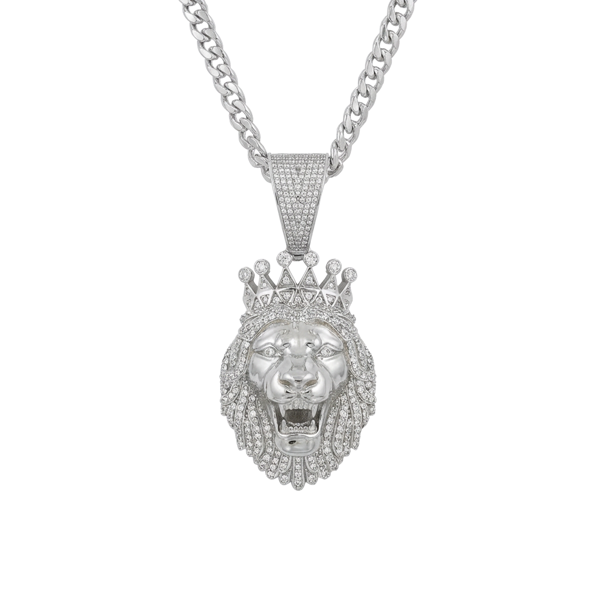 925 Silver Iced CZ Lion Head Pendant