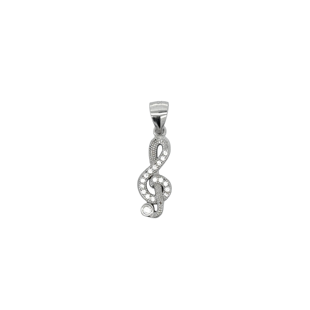 925 Sterling Silver Treble Clef Pendant with CZ Stones