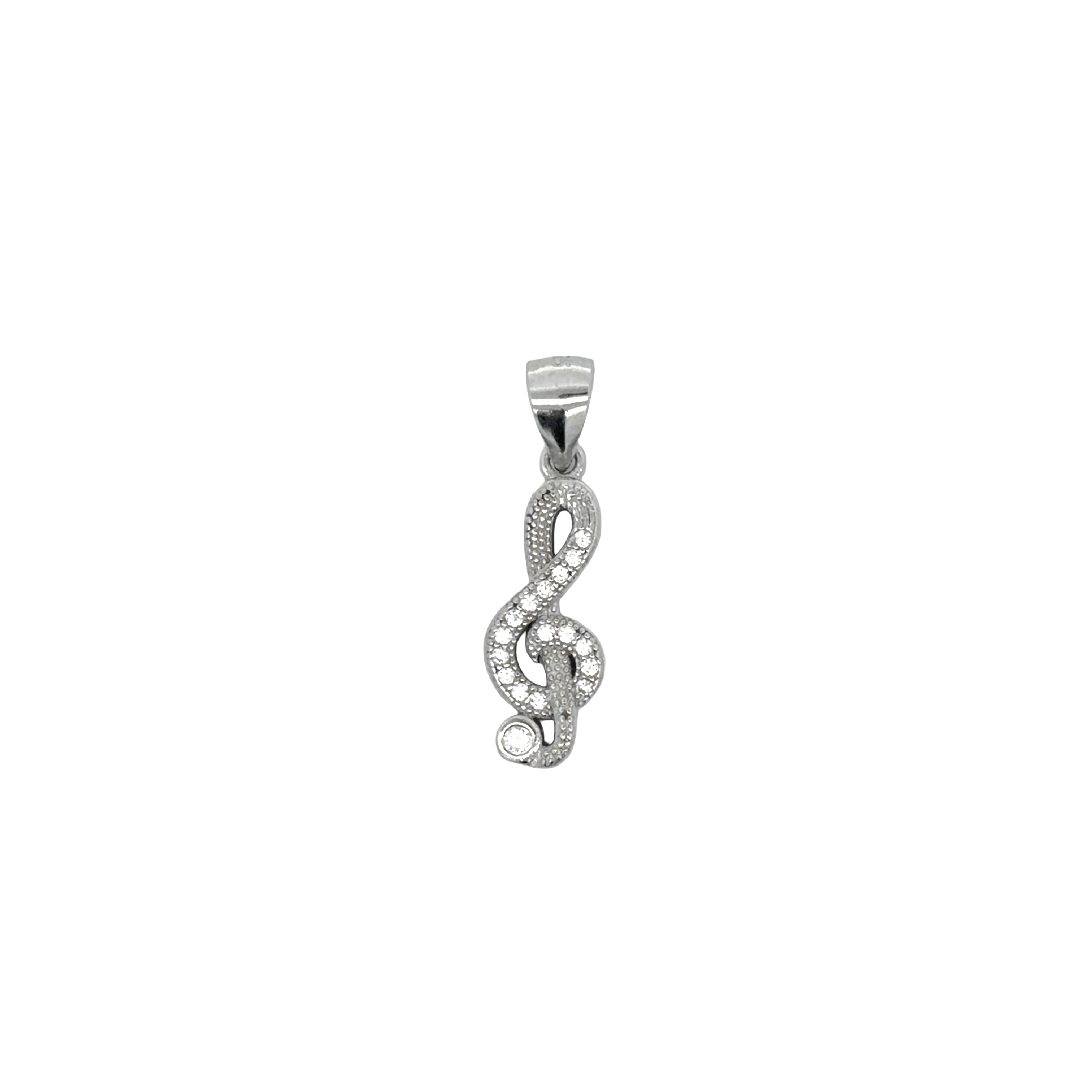 925 Sterling Silver Treble Clef Pendant with CZ Stones