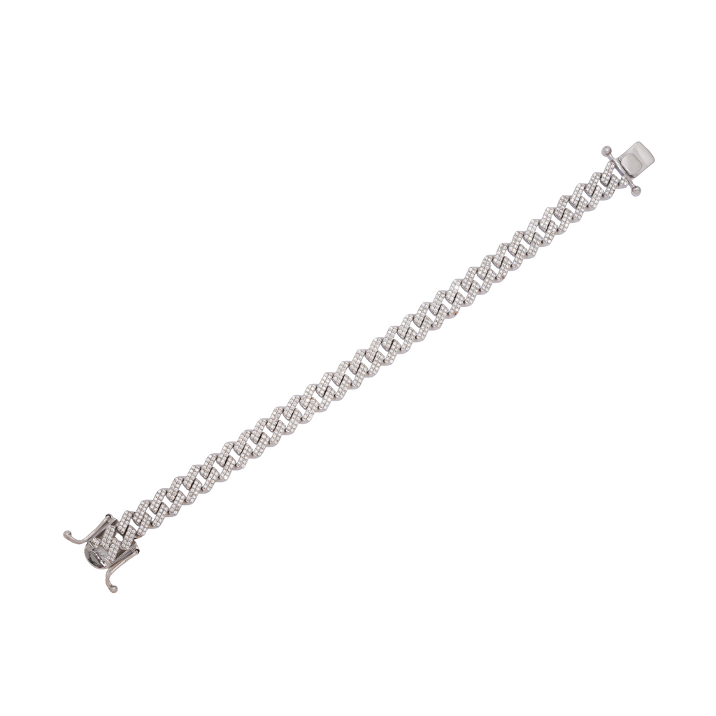 925 Sterling Silver Iced Out Pave Cuban Link Bracelet - 8''