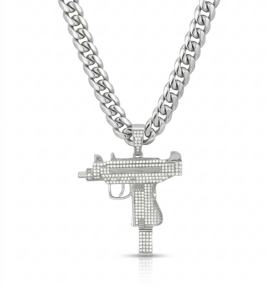 925 Sterling Silver Full Cubic Zirconia Set Uzi Pendant