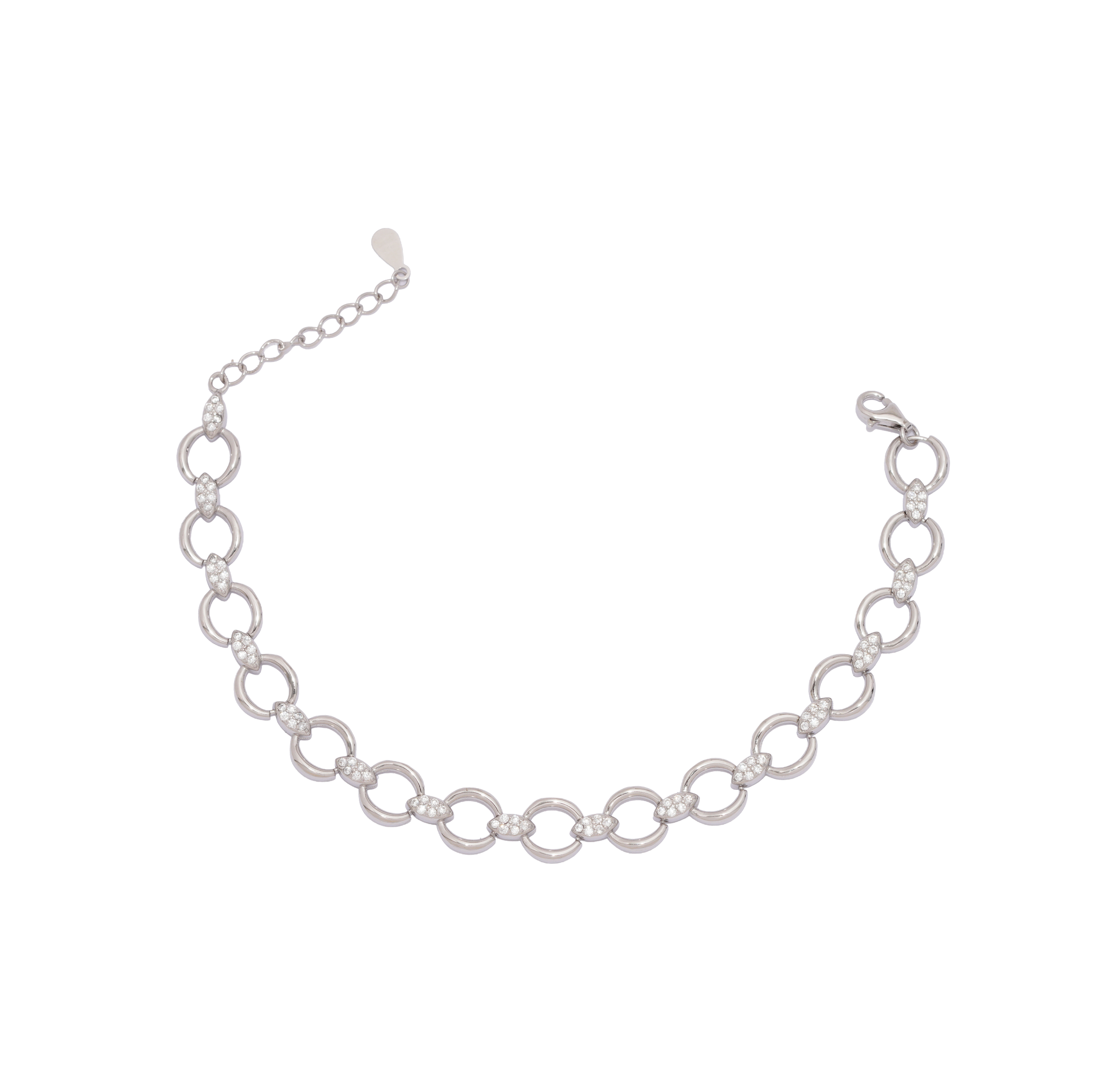 925 Sterling Silver Rounded Multilink Bracelet With CZ Accents
