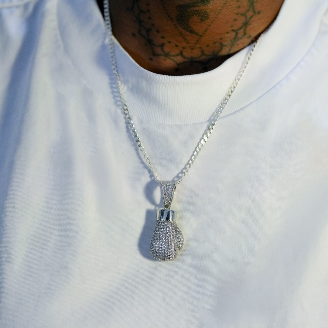 925 Sterling Silver Full CZ Boxing Glove Pendant