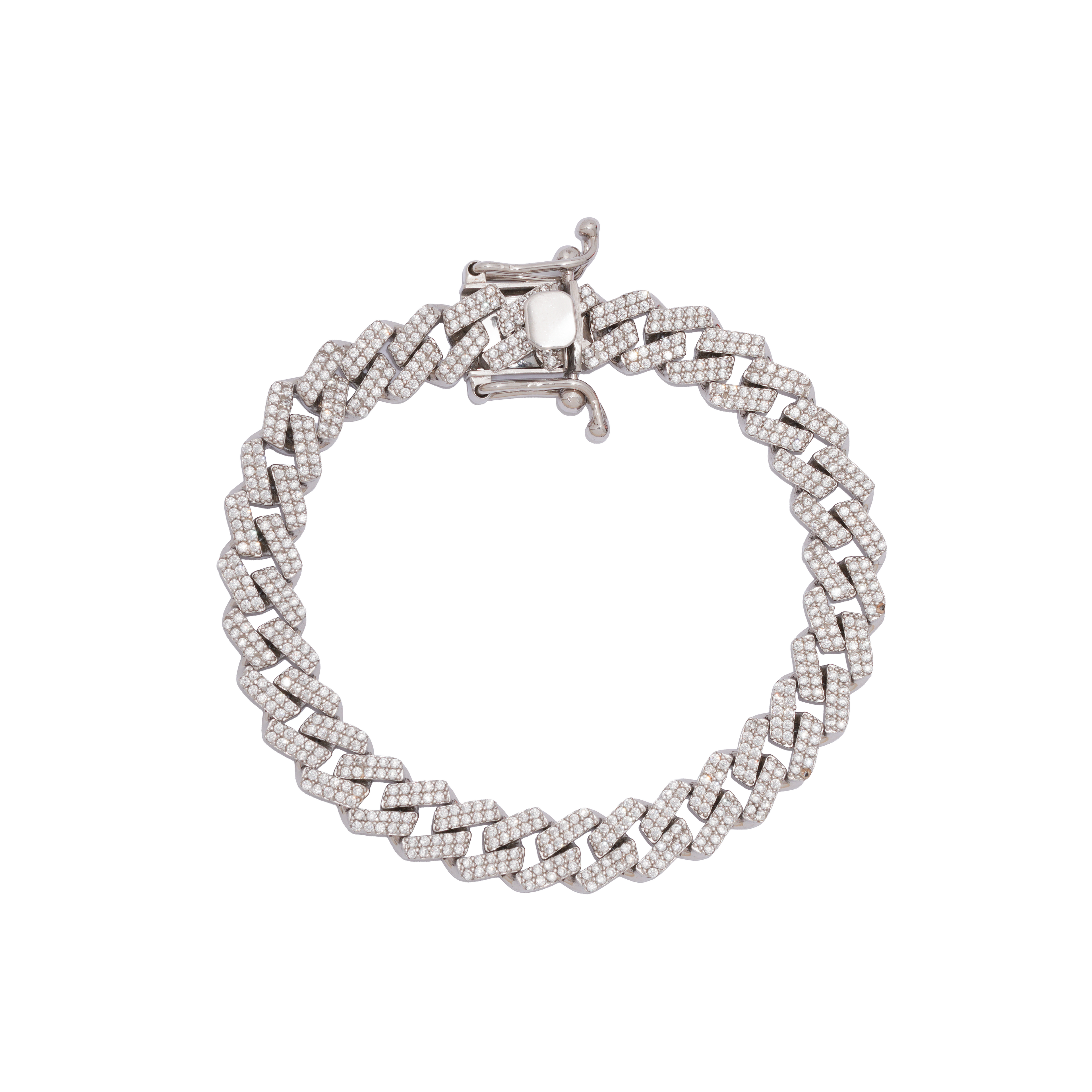 925 Sterling Silver Iced Out Pave Cuban Link Bracelet - 8''