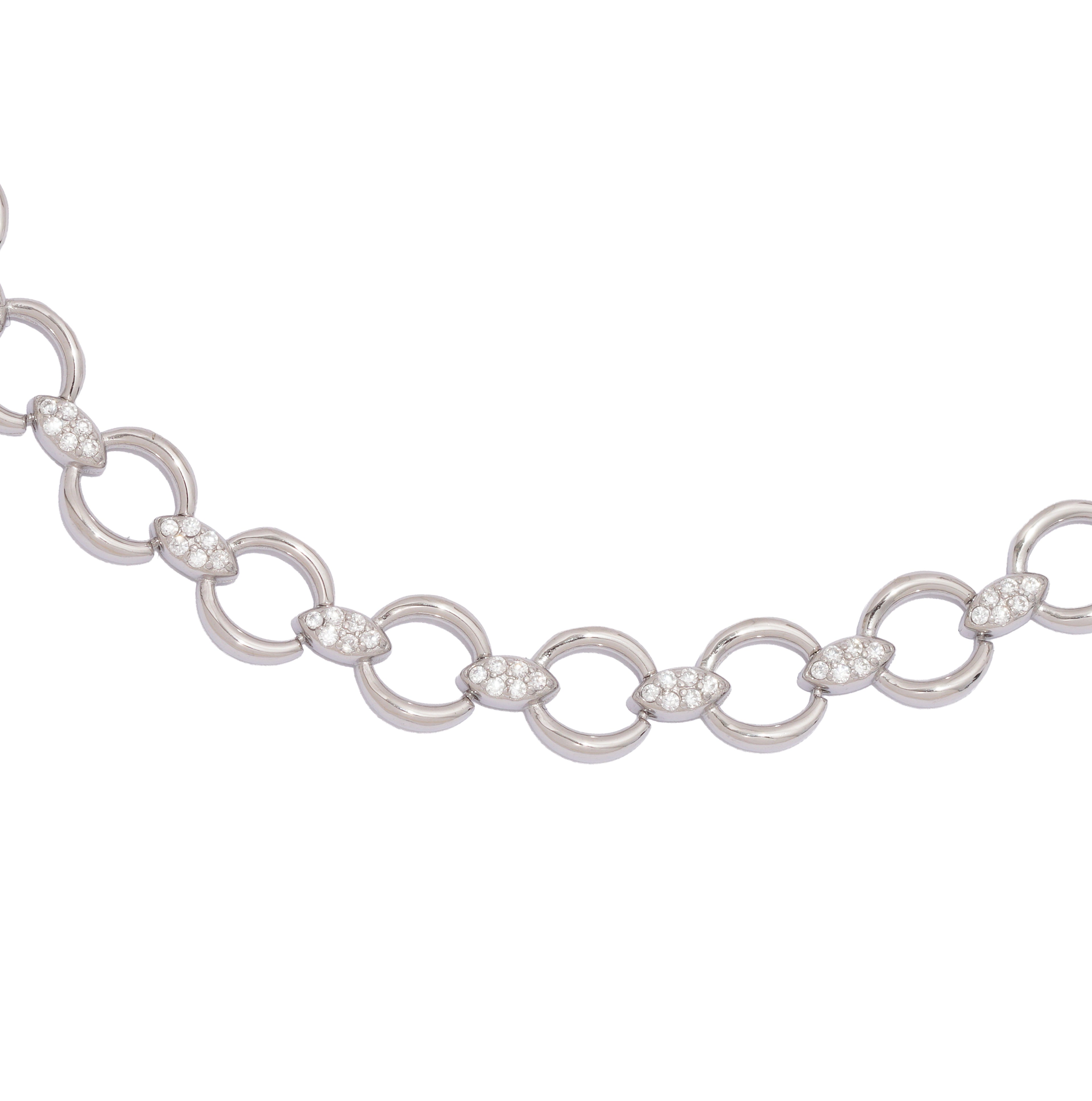 925 Sterling Silver Rounded Multilink Bracelet With CZ Accents