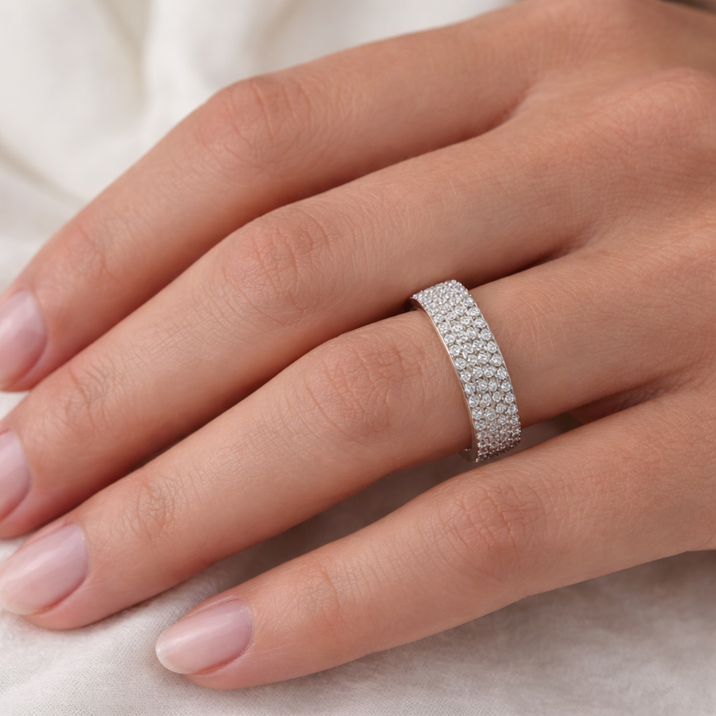 925 Sterling Silver Pave Set CZ Band Ring