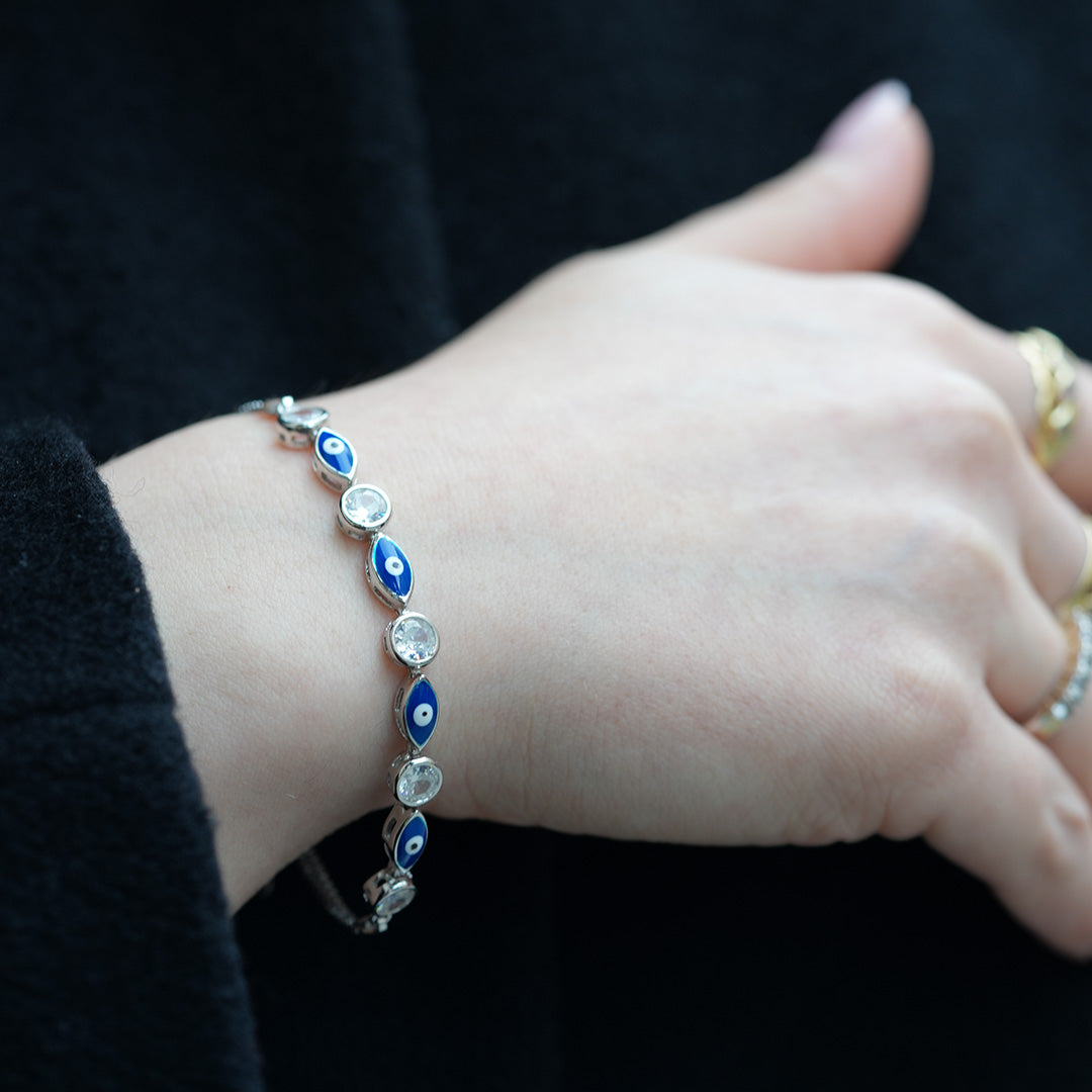 925 Sterling Silver Nazar Bracelet with CZ