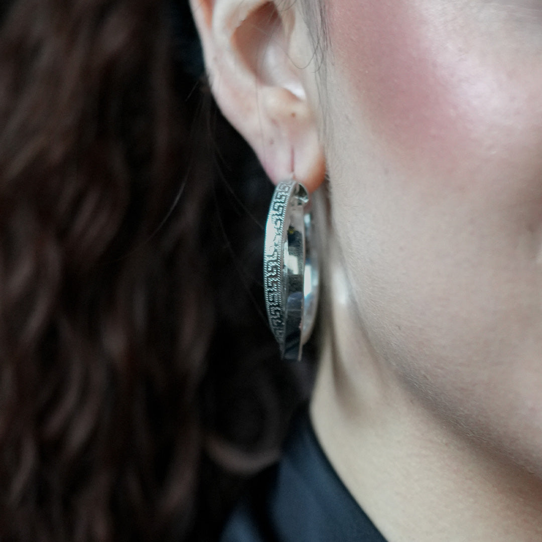 925 Sterling Silver Greek Pattern Dual Hoop Earrings