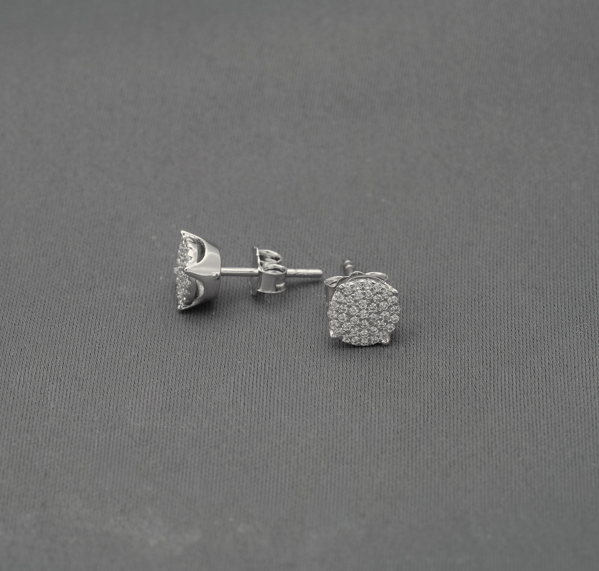 Round CZ Cluster Stud Earrings in Sterling Silver