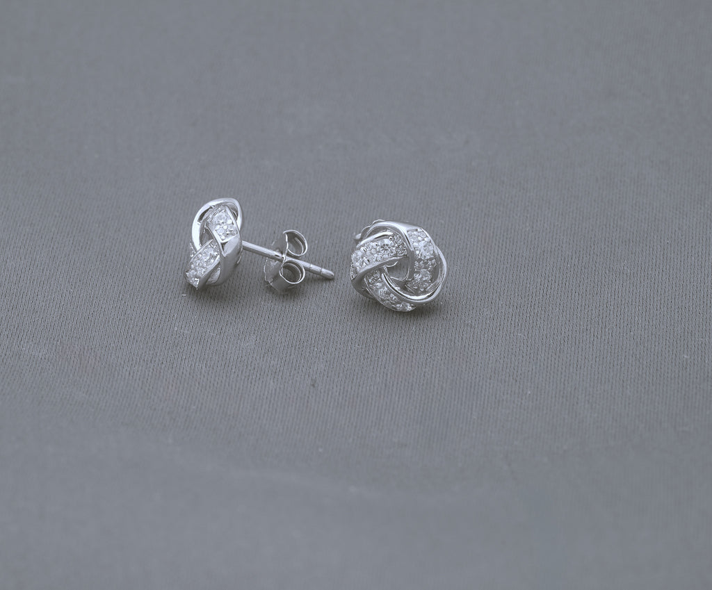 CZ Knot Stud Earrings in Sterling Silver