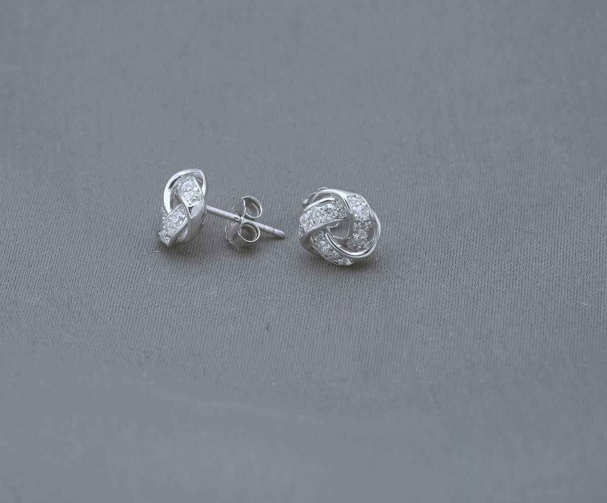 CZ Knot Stud Earrings in Sterling Silver