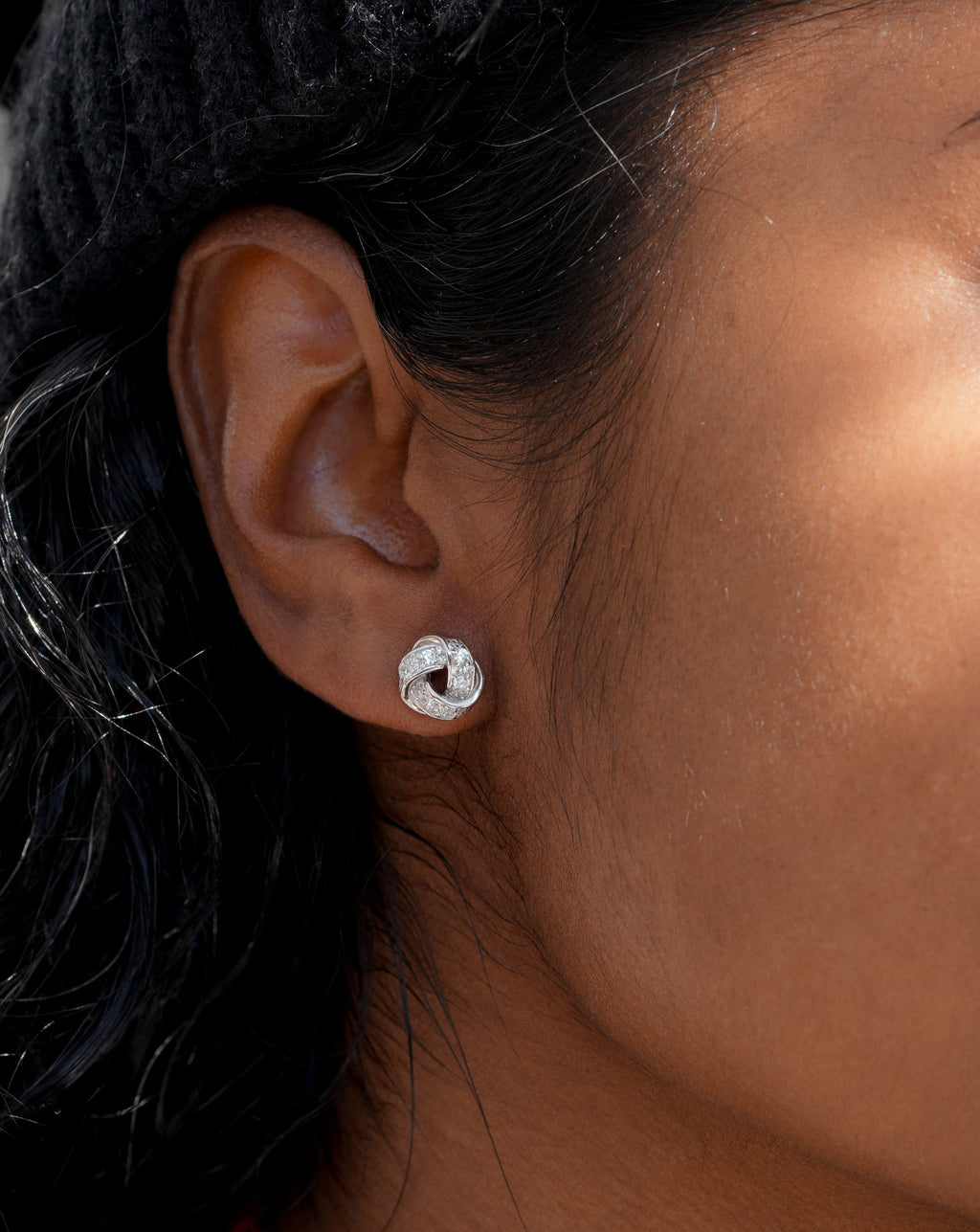 CZ Knot Stud Earrings in Sterling Silver