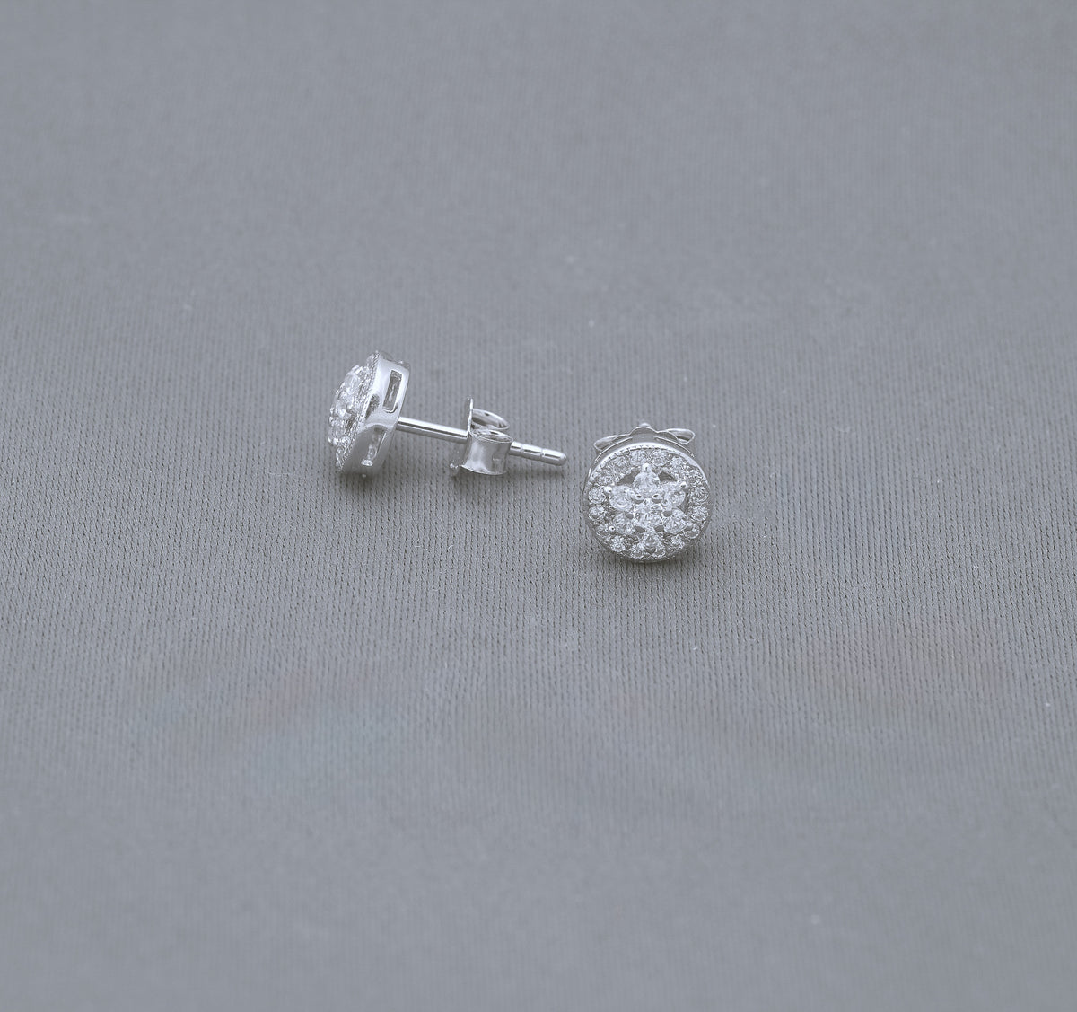 Round Halo CZ Stud Earrings in Sterling Silver