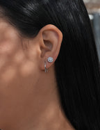 Round Halo CZ Stud Earrings in Sterling Silver