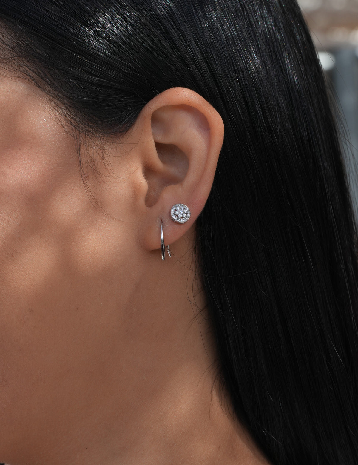 Round Halo CZ Stud Earrings in Sterling Silver