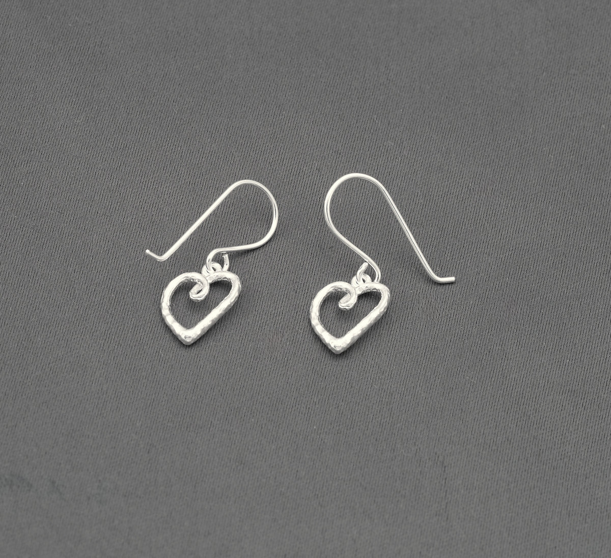 Small Textured Heart Drop Earrings in Sterling Silver