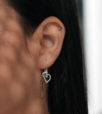 Small Textured Heart Drop Earrings in Sterling Silver