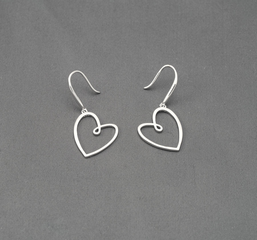 Large Looped Heart Drop Earrings in Sterling Silver