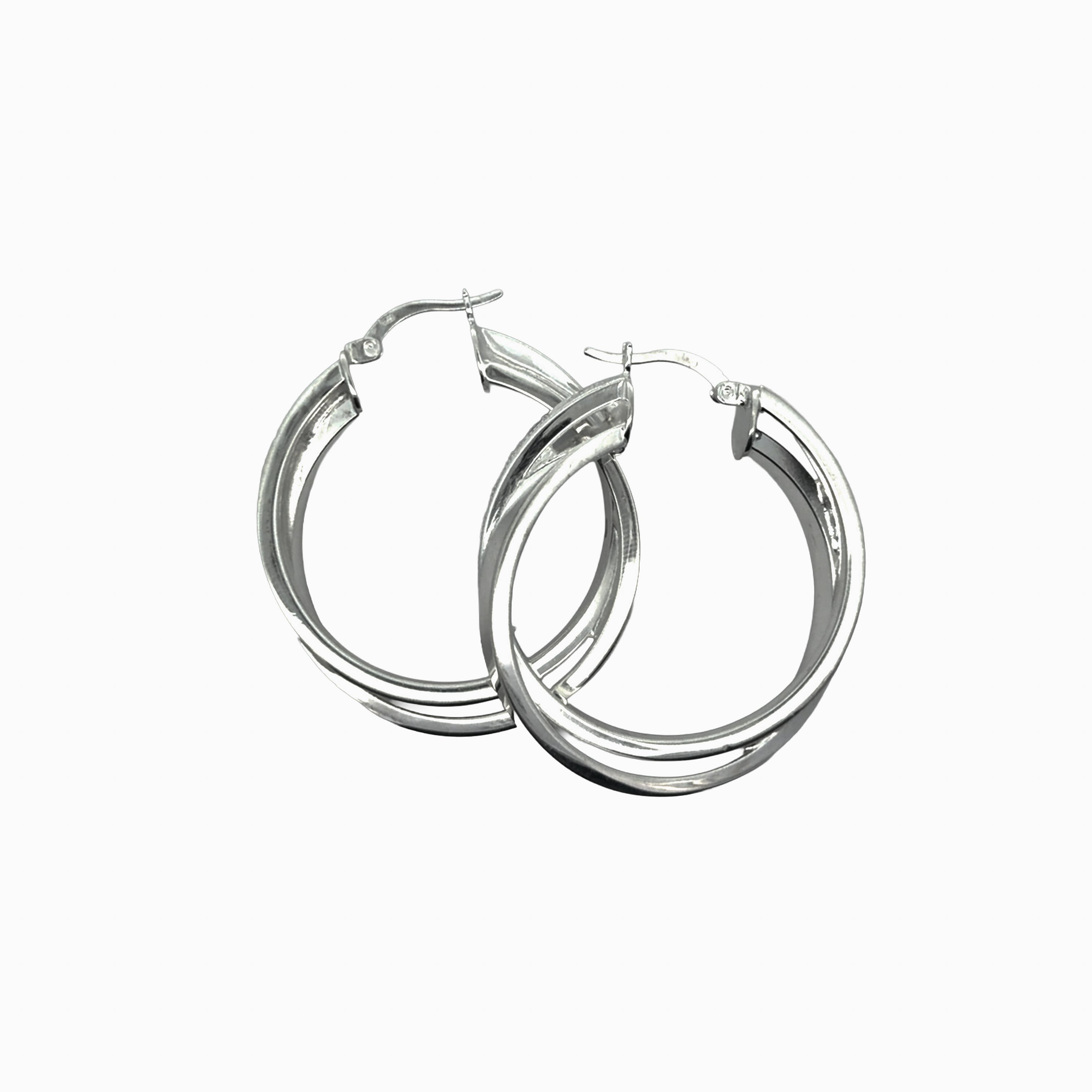 925 Sterling Silver Greek Pattern Dual Hoop Earrings
