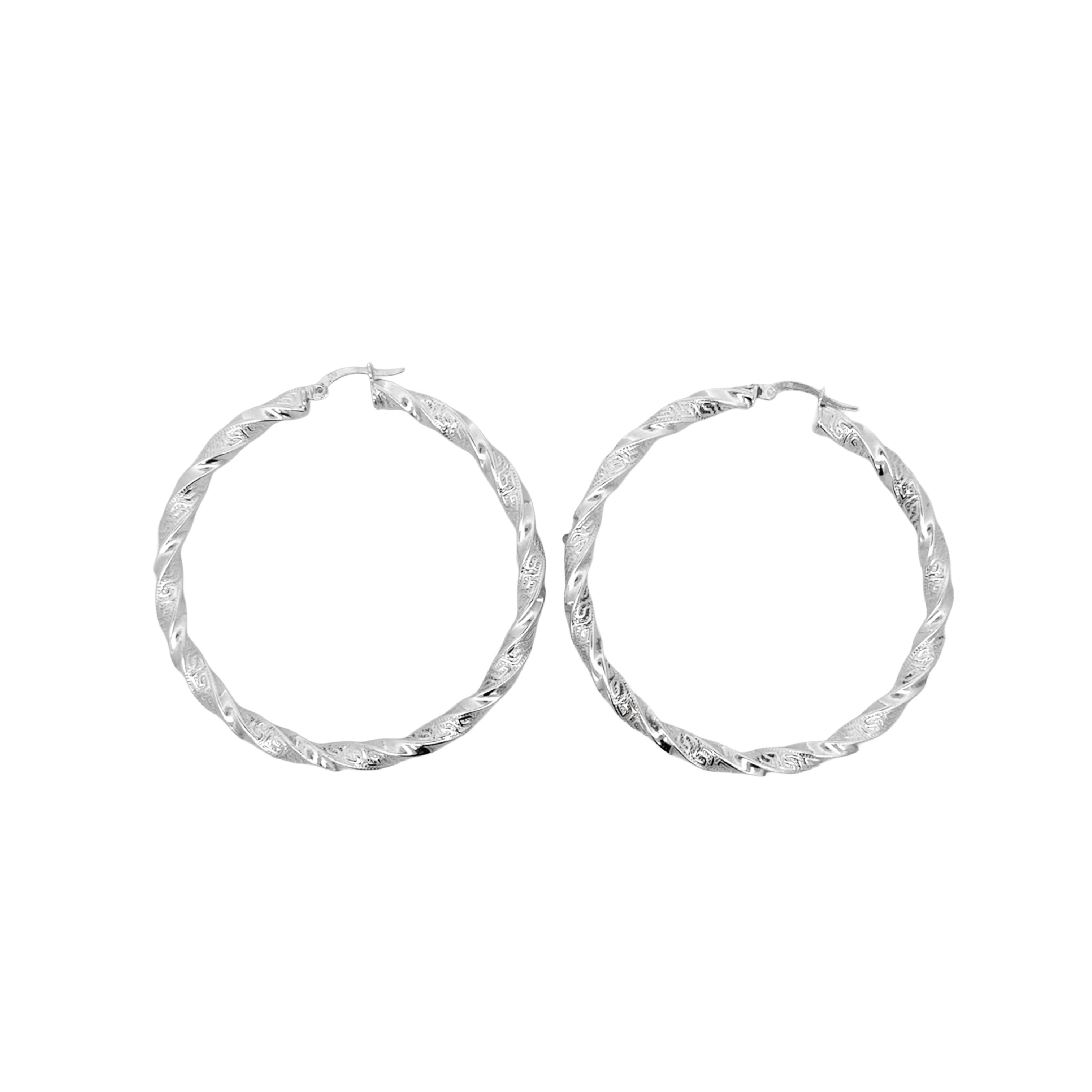 925 Sterling Silver Greek Pattern Hoop Twist Earrings