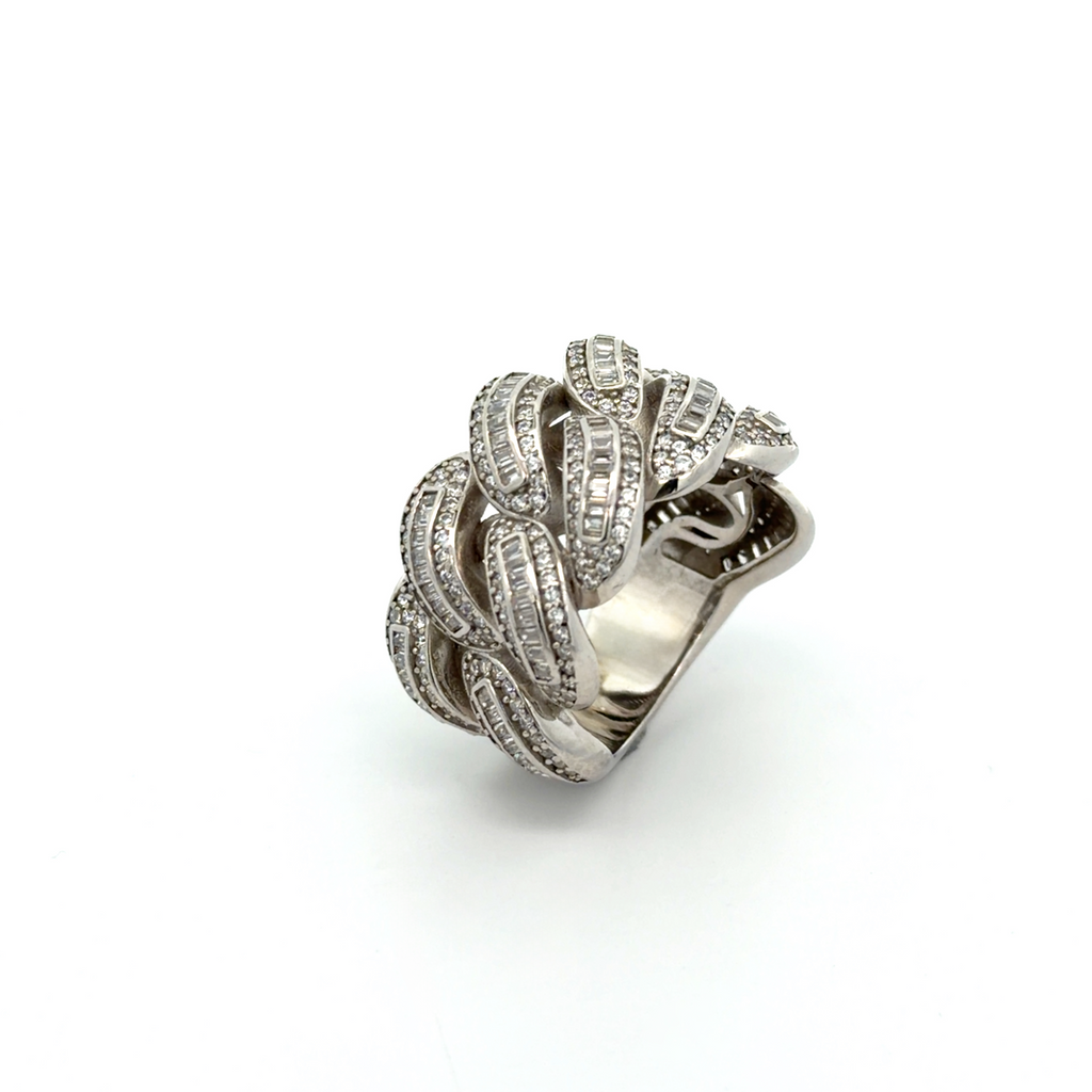 925 Sterling Silver Baguette CZ Cuban Ring