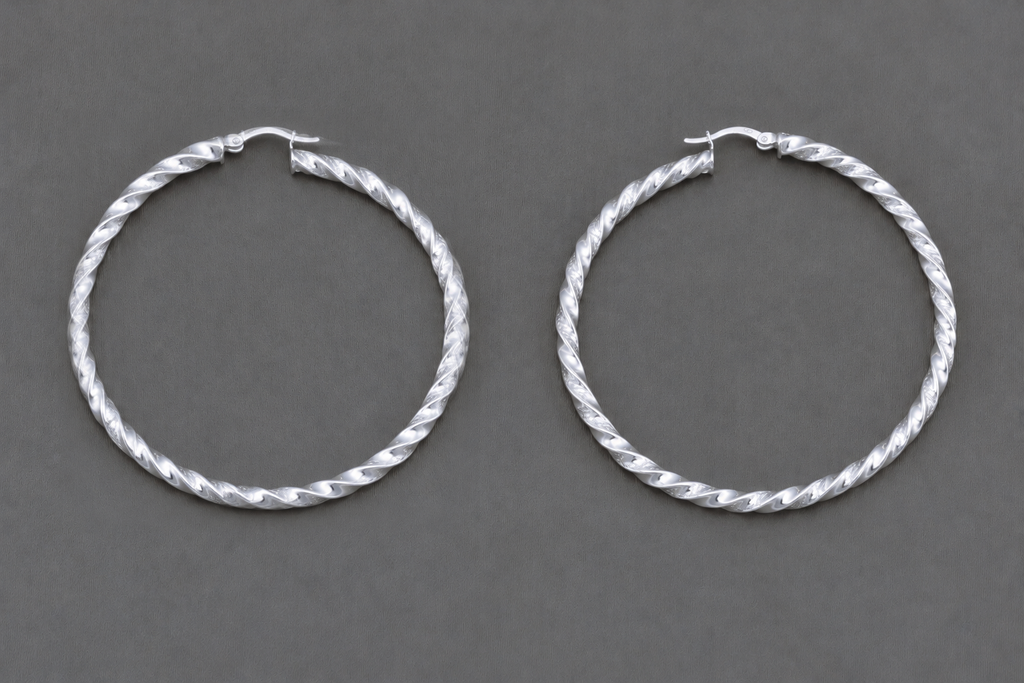 Large Twisted Hoop Earrings in Sterling Silver — view 2