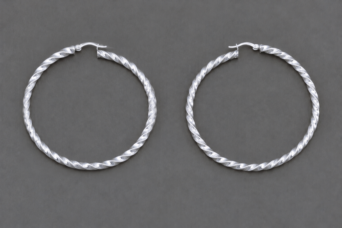Large Twisted Hoop Earrings in Sterling Silver — view 2