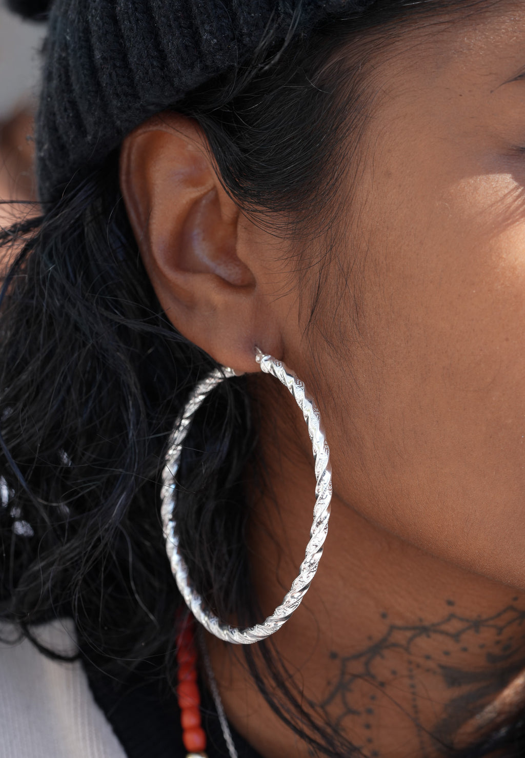 Large Twisted Hoop Earrings in Sterling Silver — view 3