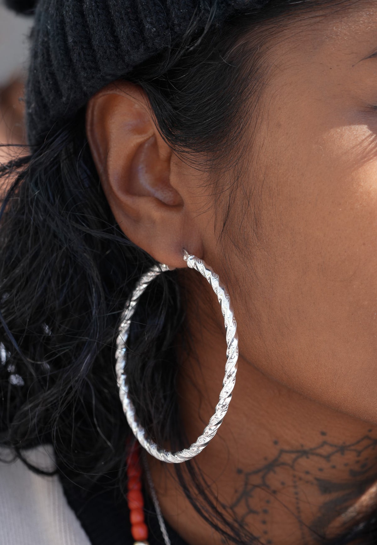 Large Twisted Hoop Earrings in Sterling Silver — view 3