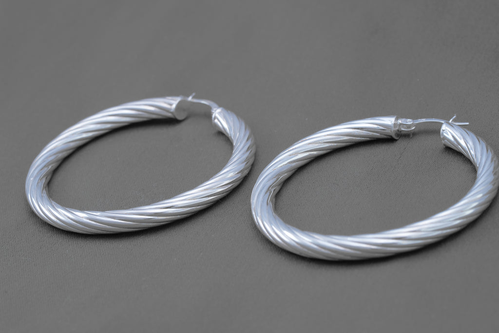 Medium Ribbed Hoop Earrings in Sterling Silver — view 2