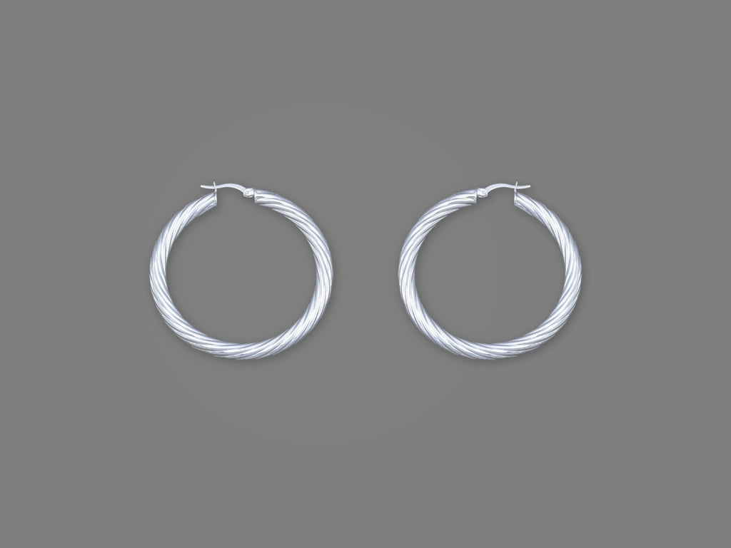 Medium Ribbed Hoop Earrings in Sterling Silver