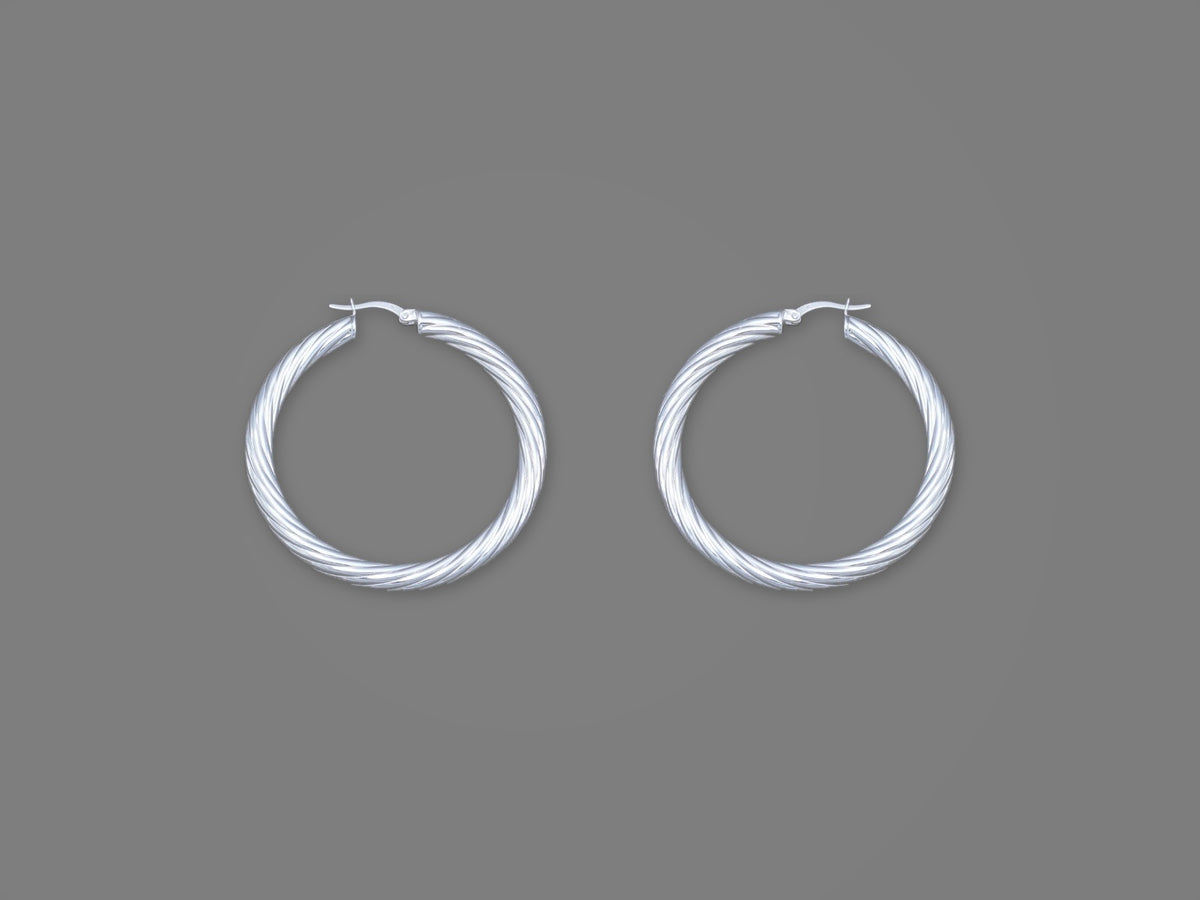 Medium Ribbed Hoop Earrings in Sterling Silver