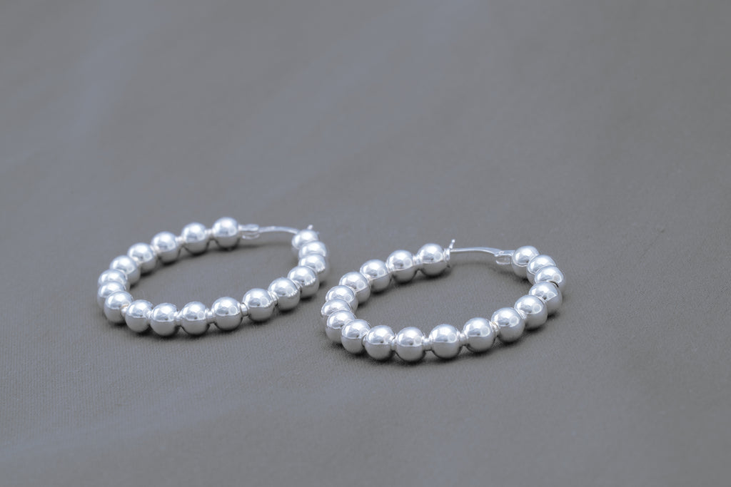 Beaded Hoop Earrings in Sterling Silver — view 2