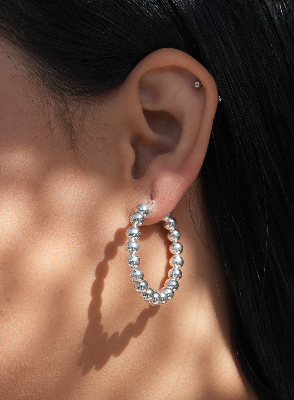 Beaded Hoop Earrings in Sterling Silver — view 3