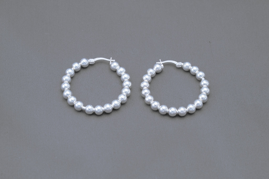 Beaded Hoop Earrings in Sterling Silver