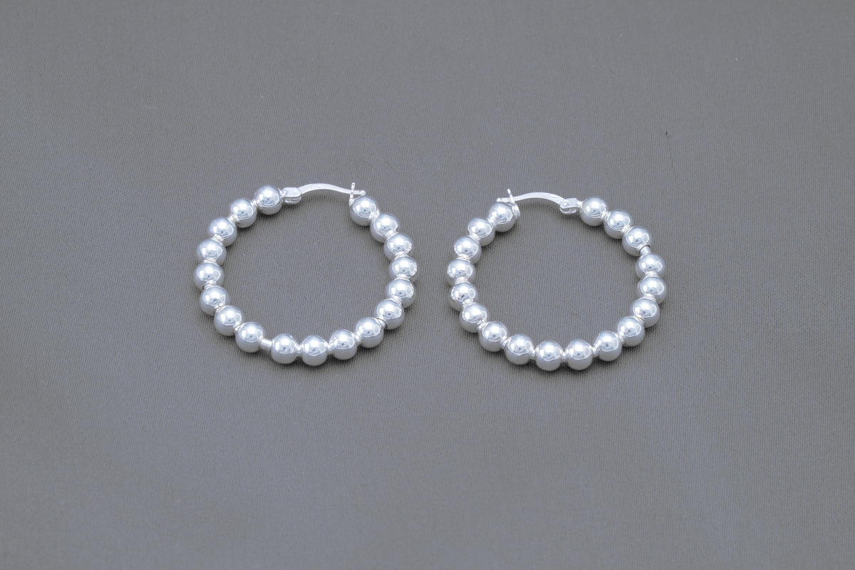 Beaded Hoop Earrings in Sterling Silver