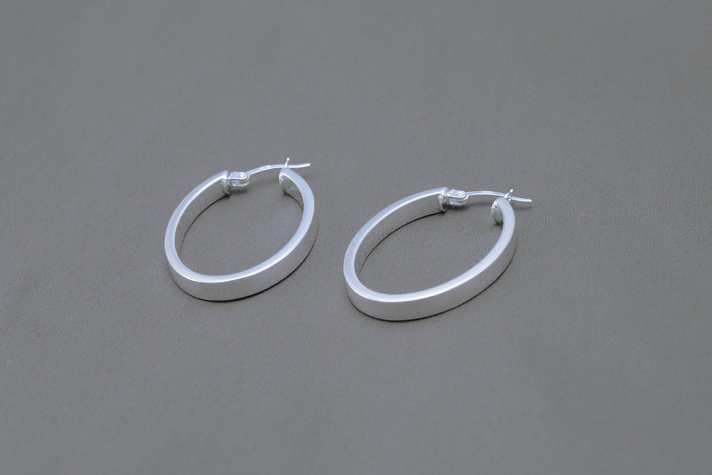 Flat Edge Hoop Earrings in Sterling Silver — view 2