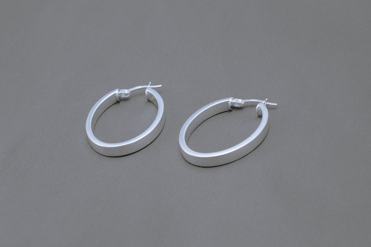 Flat Edge Hoop Earrings in Sterling Silver — view 2