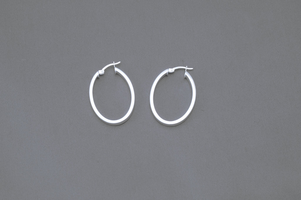 Flat Edge Hoop Earrings in Sterling Silver